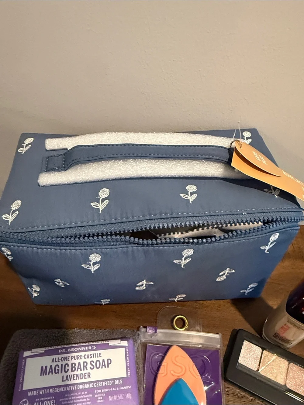 Sonia Kashuk Blue Floral Cosmetic Travel Bag - Makeup Organizer Beauty Bundle #2